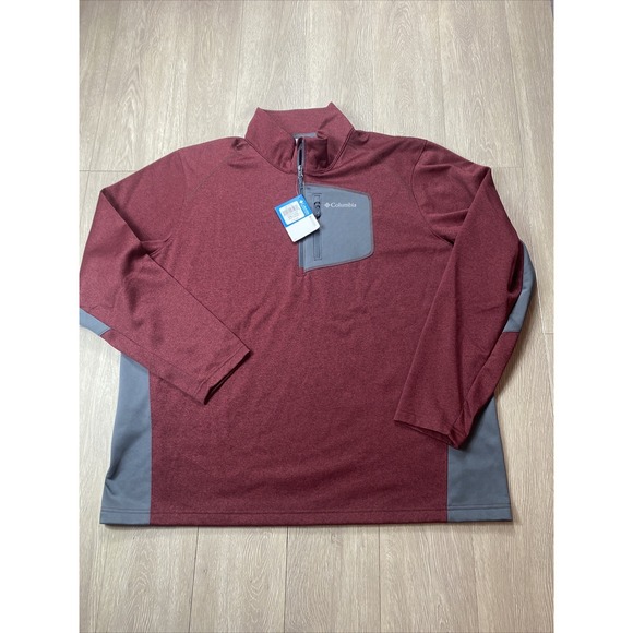 NEW Mens COLUMBIA Jackson Creek 1/2 Zip Pullover Sweater Jacket Maroon Gray XXL - Picture 1 of 7